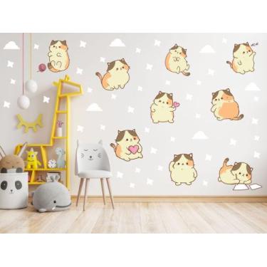 Imagem de Adesivo De Parede Gatinho Decoração Estrelas Cute Nuvens - Adesivos Ki