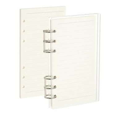 Imagem de PATIKIL Capa para caderno com 6 anéis, fichário acrílico A6, 2 anéis redondos de metal prateado com 90 folhas forradas, papéis internos para planejamento de viagem e escritório, transparente