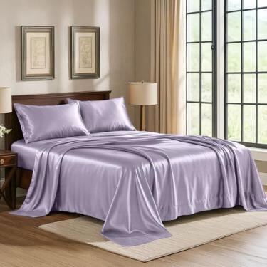 Imagem de Jogo de lençol Queen de cetim [4 peças, lavanda] Hotel luxuoso e sedoso - Jogo de lençol de microfibra 1800 extramacio, resistente a rugas, desbotamento e manchas - lençol de cima, lençol de cima