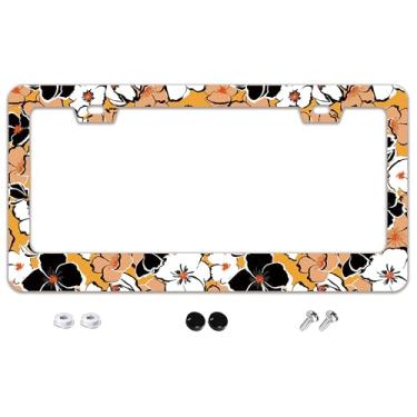 Imagem de Linda moldura para placa de licença floral de aço inoxidável metal acessórios para carro decoração com parafusos moldura de placa de carro 2 furos 16 cm x 31 cm para presente feminino