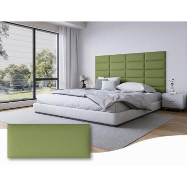 Imagem de Cabeceira de couro verde montada na parede, tamanho Queen, 12 peças, painéis adornados adesivos, encosto de cama estofado para decoração de quarto, 25 x 61 cm cada, couro - verde