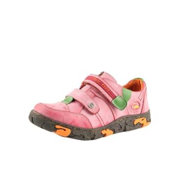 Imagem de TMA EYES Tênis feminino de couro macio sola antiderrapante com cadarço e design de fecho de velcro, Vermelho, 40