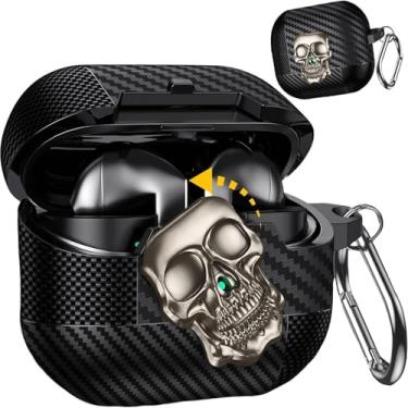 Imagem de Ephoou Capa para Samsung Galaxy Buds3 Pro/Galaxy Buds 3 com fecho, capa rígida à prova de choque de caveira engraçada para meninas e meninos com mosquetão chaveiro para Galaxy Buds3 Pro caveira