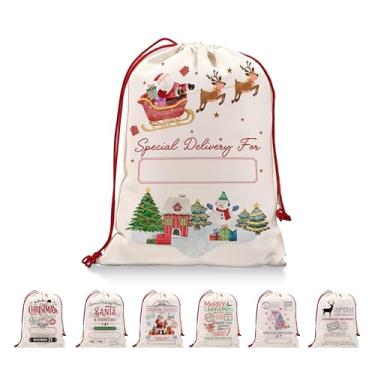 Imagem de DOI-LANEE 69,8 cm x 49,8 cm Sacos de Natal personalizados, sacos de lona de Natal com cordão, saco grande de serapilheira para presente de entrega de Papai Noel