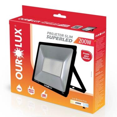 Imagem de Projetor Superled Slim Preto Bivolt De 200 Watts E 6500k - 03269 - Ourolux