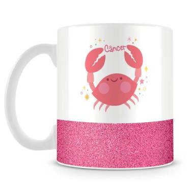 Imagem de Caneca de Porcelana Base Glitter Rosa com Estampa do Signo Câncer - 32
