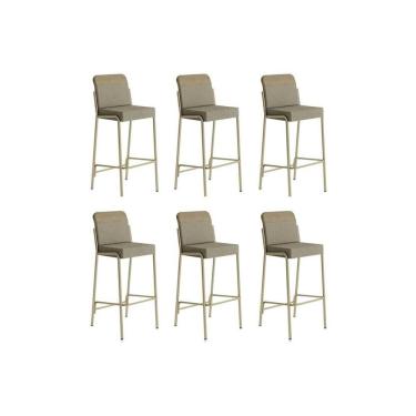 Imagem de Kit 6 Banquetas Sala Jantar Duo 1753 6 Un Dourado-linho Bamboo-courano Bamboo - Carraro