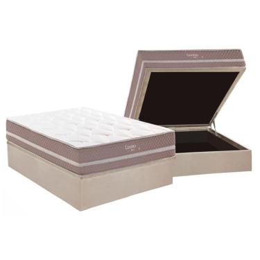 Imagem de Conjunto Box Baú Casal: Colchão Molas Herval Maxspring Livorno + Base Crc Suede Clean (138x188)