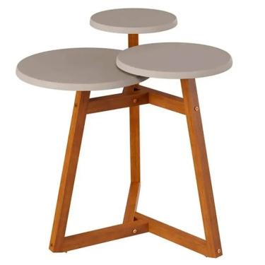 Imagem de Mesa Lateral Classic 3 Tampos Tebarrot Cor Off White Nature
