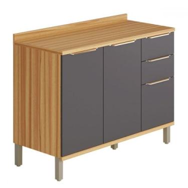 Imagem de Balcão de Cozinha 120 Cm Sauvignon 2 Portas 3 Gavetas 100% Mdf Amêndoa