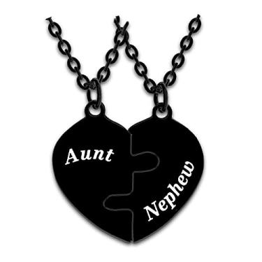 Imagem de 2 peças, colar com pingente de coração combinando tia sobrinho para presente de tia, One Size, Aço inoxidável, Sem Pedra Preciosa