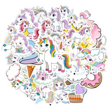 Imagem de 50 peças unicórnios doces arco-íris bolos nuvens adorável colorido festivo encantador caprichoso para mala geladeira telefone bagagem laptop guitarra carro adesivo brinquedos laptop bagagem scrapbook