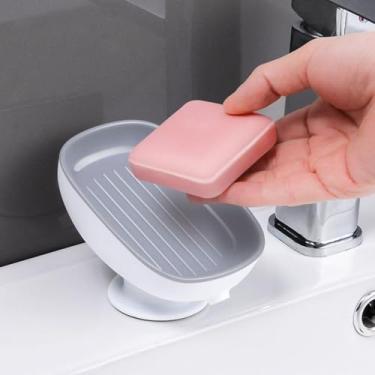 Imagem de 1 pacote de saboneteira oval ajustável montada na parede com dreno, antiderrapante: ideal para chuveiro, banheiro, pia de cozinha (cinza)