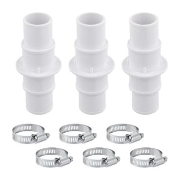 Imagem de 3 conectores de mangueira de piscina, adaptador de mangueira de piscina de 3 cm ou 3,9 cm com acoplamento de 6 braçadeiras de aço inoxidável, acessórios para bomba de filtro de aspiradores de pó de