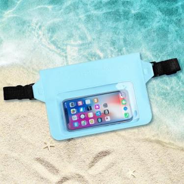 Imagem de Bolsa impermeável para celular, 1 pochete à prova d'água, bolsa seca para celular, bolsa de cintura, itens essenciais de praia com alça ajustável, cinto extralongo para nadar azul