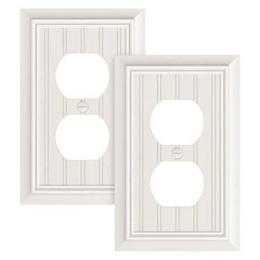 Imagem de Pacote com 2 placas clássicas para tomada frente e verso, placas decorativas de interruptor de amêndoa leve e tampas de tomada, placas de parede de fibra de bambu natural para tomadas elétricas, 1