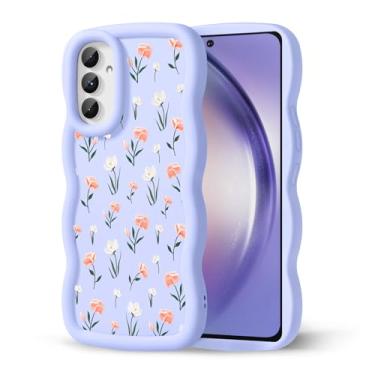 Imagem de CASBST Capa de telefone compatível com Galaxy A54 5G para mulheres e meninas, moldura ondulada encaracolada com estampa fofa, capa de telefone à prova de choque de silicone macio e estética para