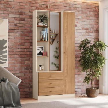 Imagem de Armário Multiuso Doha Ambiente Com Espelho 2 Portas 3 Gavetas Off White Nature - Henn
