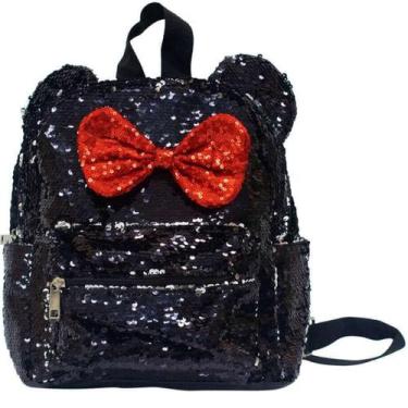 Imagem de Mochila Preta Lantejoulas Minnie 28x14x26cm - Disney