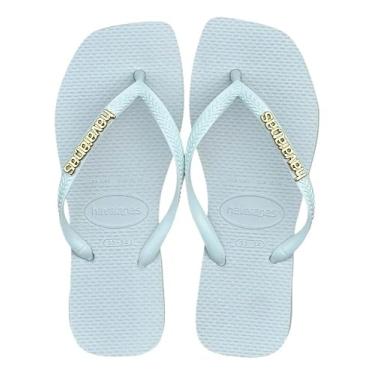 Imagem de Chinelo Havaianas Slim Square Quadradinha Personalizado Com Logo de Metal Branco Pin Dourado Tamanho 37-38