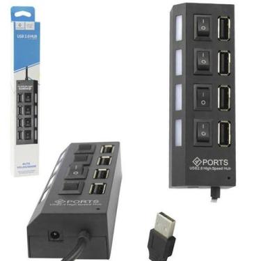 Imagem de Hub Usb 4 Portas 2.0 - Com Led Indicador e Botão Liga Desliga Extensor