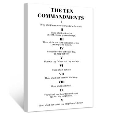 Imagem de CCWACPP 10 mandamentos arte de parede Os dez mandamentos decoração de parede versos bíblicos impressões em tela imagens cristãs sala de estar igreja decoração emoldurada (30,5 cm x 45,7 cm)