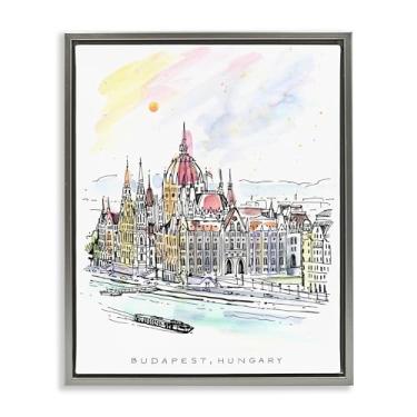Imagem de Stupell Industries Minimal Budapest Skyline Gray Framed Floater Canvas Wall Art, design by Angela Steahling, 21 x 17