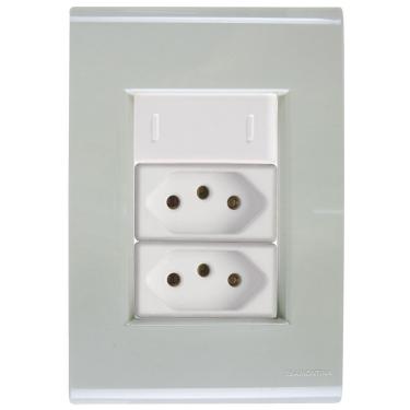 Imagem de Cj Interruptor E Duas Tomadas 10a E 20a Liz Verde Ardósia Tramontina Completo Pronto Tramontina