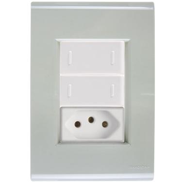 Imagem de Cj Dois Interruptor Duplo E Tomada 20a Liz Verde Ardósia Tramontina Completo Pronto Tramontina