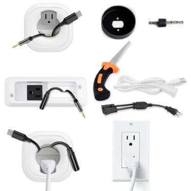 Imagem de Kit de gerenciamento de cabos de parede para TV e soundbar – cabo oculto para parede, oculta fios de TV ao montar, inclui gerenciamento de cabos de alimentação e baixa tensão, inclui acessório de