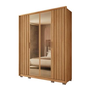 Imagem de Guarda-Roupa Solteiro com Espelho Reflecta Centurium Ripado 4 Portas 3 Gavetas Buriti