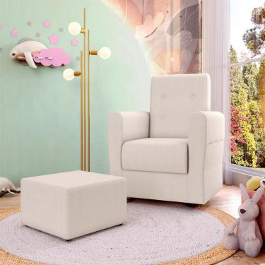 Imagem de Poltrona Decorativa Pés Balanço com Puff Ninho Bouclé Natural