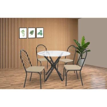 Imagem de Conjunto: Mesa Sala Jantar Volga C- Tampo De Vidro 95cm E 4 Cadeiras Noruega Preto - Bege - Kappesberg