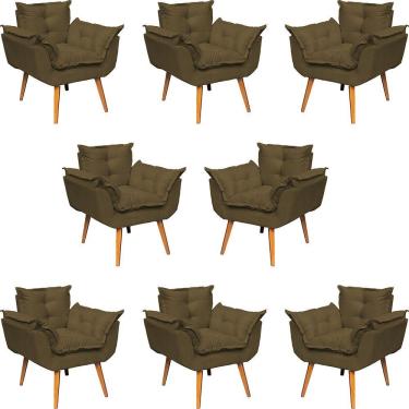 Imagem de Kit 8 Poltronas Decorativa Alice Pé Trapézio 30cm Castanho - Suede