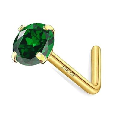 Imagem de CHARMONLINE Brincos de nariz preenchidos com ouro 14K, pedra do mês de nascimento em forma de L, anel de nariz de aço inoxidável 20G, 3 mm, zircônia cúbica, curva, L, piercing de nariz hipoalergênico