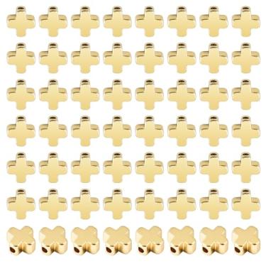 Imagem de Conta espaçadora de cruz banhada a ouro 18K, 60 peças de contas de cruz de ouro, contas espaçadoras de ouro para pulseiras, brincos, colares, joias