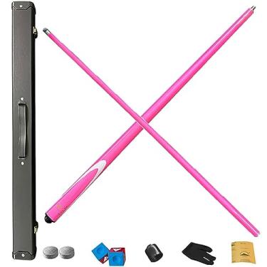 Imagem de HYUIO Conjunto de tacos de sinuca, taco de sinuca profissional de fibra de carbono com 1 2 juntas, caixa e giz, pontas de 9,5 mm e 13 mm, tamanho completo 58 polegadas, para jogadores de bilhar rosa