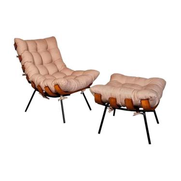 Imagem de Poltrona Costela Com Puff Tecido Linho Bege