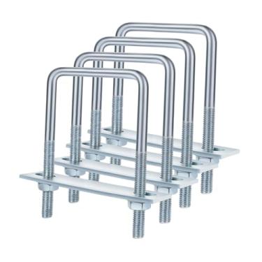 Imagem de RNXRZANK Conjunto de 4 Parafusos em U Quadrados com Porcas, Placa E Arruelas. Grampo em U de ângulo Reto, Profissional, Galvanizado, para Manutenção, M8 80x100mm