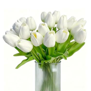 Imagem de Flores artificiais brancas para vaso de tulipas realistas, buquês para decoração de festa de casamento, casa, férias, 2 peças