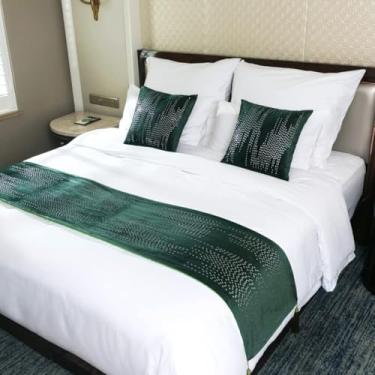 Imagem de Cachecol de corredor de cama de hotel, colcha de veludo nórdico de luxo, decorativa, macia, fácil de cuidar, lavável, não desbota, proteção para cama de solteiro queen size - verde | 45 x 210 cm para