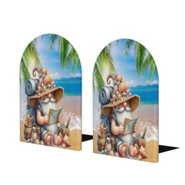 Imagem de Gnomos fofos de verão grandes suportes de livros de madeira decorativo antiderrapante resistente terminais de livro para mesa de escritório em casa biblioteca de estudo escolar divisórias de livros