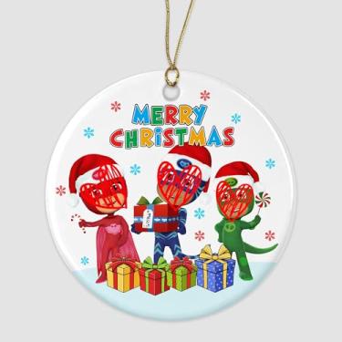 Imagem de VPDande22 Merry Christmas Ornamento de cerâmica de heróis noturnos de desenho animado infantil, lindas máscaras de desenho animado de pijama inspiradas, enfeite de dupla face, presente para crianças