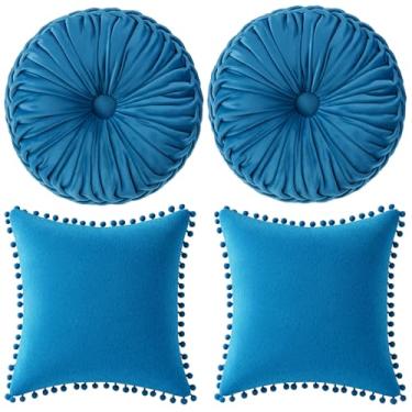 Imagem de Colingmill Conjunto de 2 fronhas redondas plissadas de abóbora 38 cm de diâmetro, 2 unidades, capa de almofada quadrada 17,7 x 17,7 polegadas para sofá, sofá, vaidade, cadeira, cama, casa de fazenda