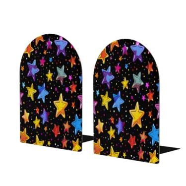Imagem de Star Colorful Cute Large Wooden Bookends Decorative Bookend Antiderrapante Heavy Duty Book Ends for Office Desk Home Office Library School Study Decoration Book Divisors for Shelves, 1 Par