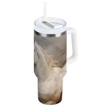 Imagem de xigua Copo Majestic Horse de 850 g com tampa e canudo, aço inoxidável de vácuo duplo isolado garrafa de água esportiva suporte de copo de café de viagem à prova de vazamento para bebida gelada