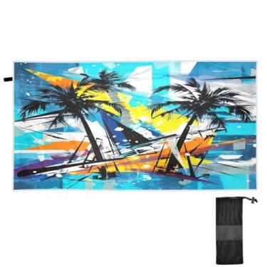 Imagem de ATTX Toalha de praia com palmeiras tropicais 79 x 188 cm - Cobertor de microfibra leve de secagem rápida e resistente à areia para piscina, ioga, academia e viagens | Esportes de banho de natação