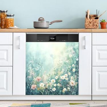Imagem de ATTX Capa de ímã para lava-louças com pintura em aquarela Meadow, 58,4 cm C x 66 cm A, decoração da capa da máquina de lavar louça, decalques de armário doméstico adesivos de eletrodomésticos #104