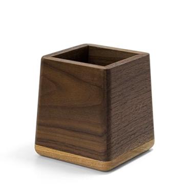 Imagem de Elitzia Porta-pincéis de maquiagem de madeira de nogueira, organizador de pincéis, delineadores, lápis de lábios, rímel, armazenamento, mesa, organização, economia de espaço, suporte de caneta