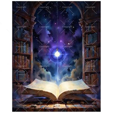 Imagem de TAOPAOLAB Kit de pintura encantada por números para adultos – DIY Magical Open Book Under Starlit Sky Painting on Canvas 40 x 50 cm, conjunto de tinta acrílica, adequado para iniciantes, arte para